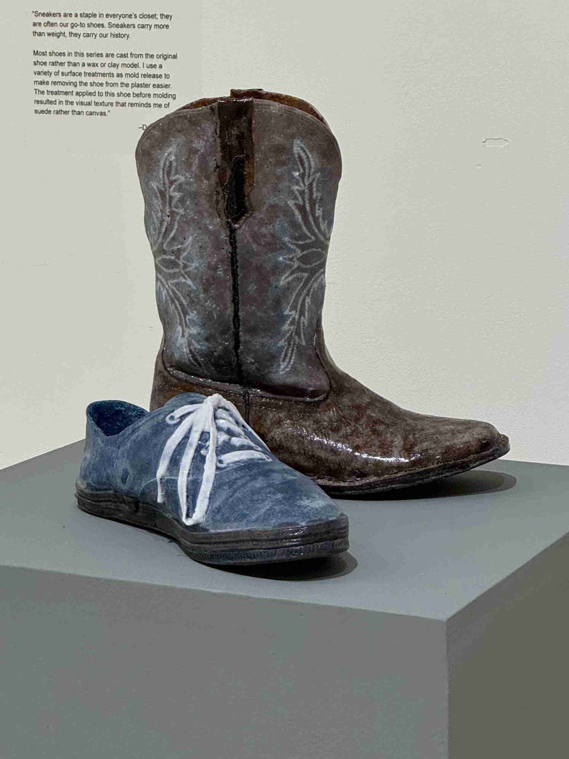 Blue sneaker and cowboy boot